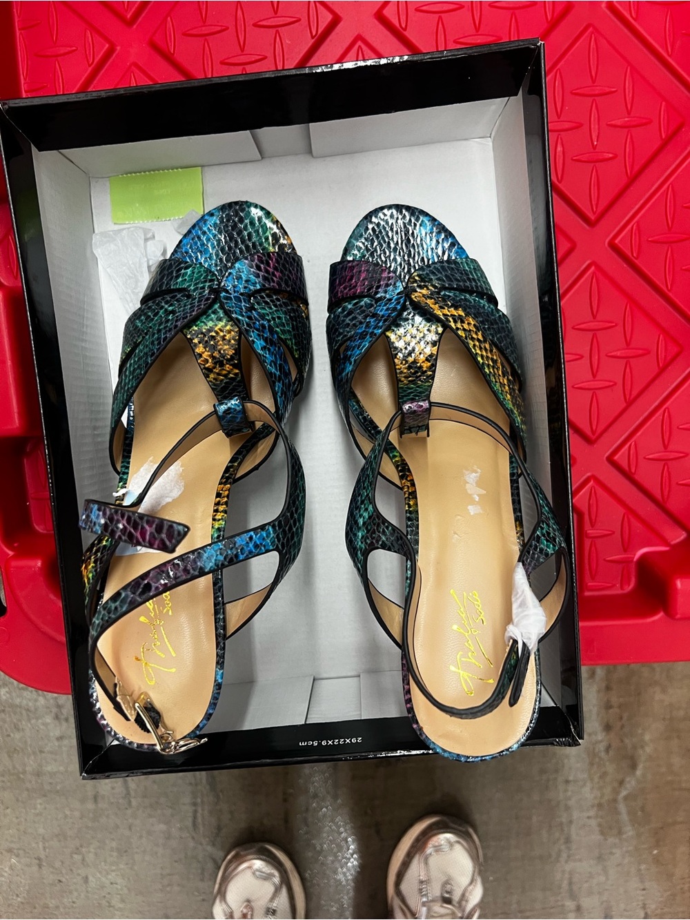 Thalia Sodi Multicolor Snake-Print Strappy Sandal in Teal, Blue & Yellow